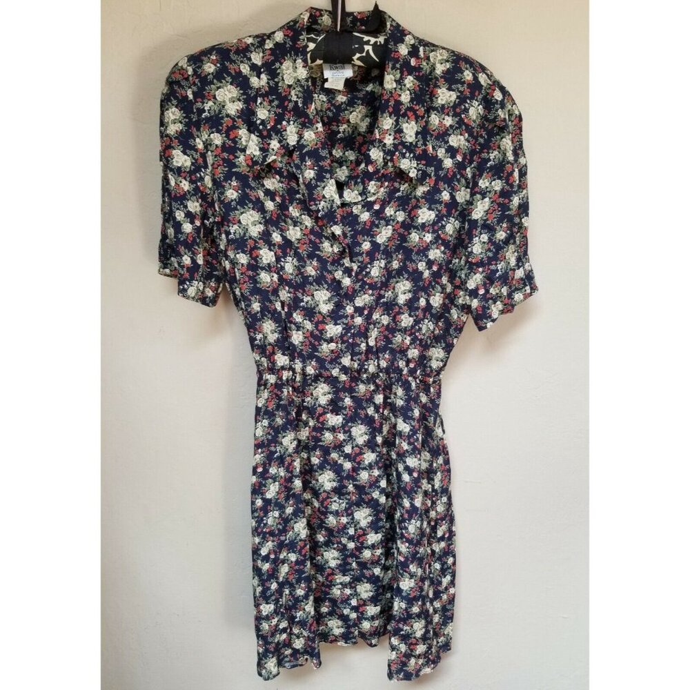 Kwai Petite Womens Sz 10 Button Front Floral Casual Shirt Dress Short Sleeve